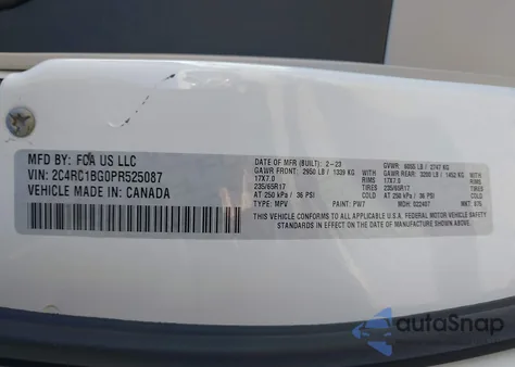 2023 Chrysler Pacifica Touring L z USA, uszkodzony, nr VIN 2C4RC1BG0PR525087